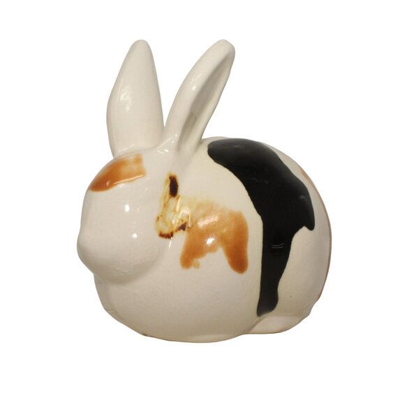 VTG Handmade Pottery Multicolored Rabbit Bunny Rolled Cotton Holder Bathroom - Picture 1 of 10